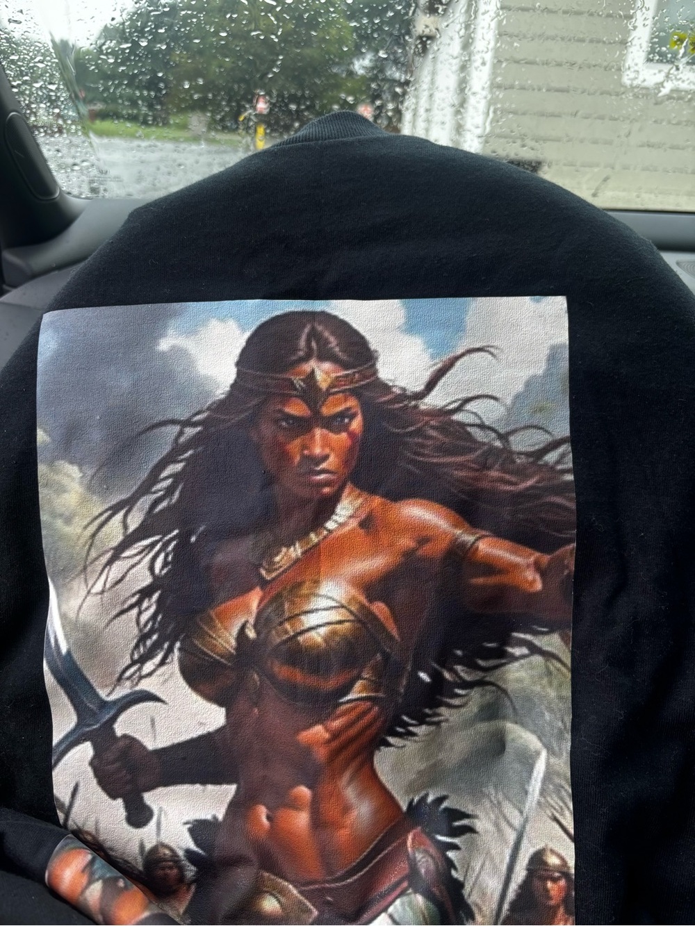 Black Graphic Women's Tshirt with Warrior Print